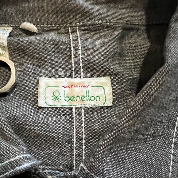 Benetton Made in Italy Gray Chambray Work Shirt XL - Picture 3 of 10